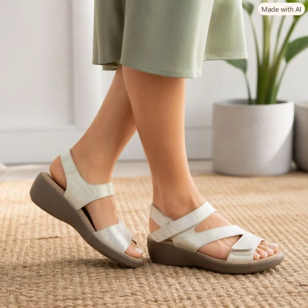 Easy Spirit Kimberly Strappy Low Wedge Sandal Cream SZ 7 NEW